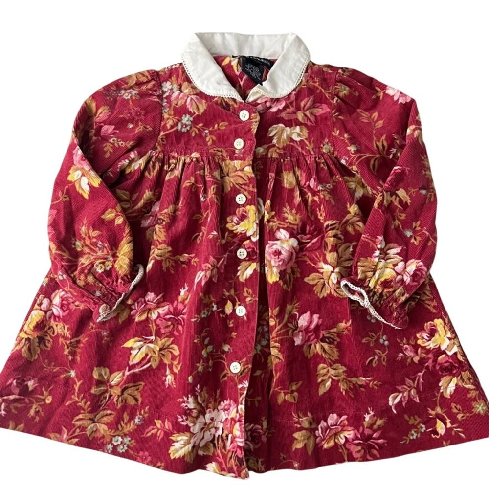 Ralph Lauren Floral Corduroy Floral  Dress Baby Girls 6-12 Months